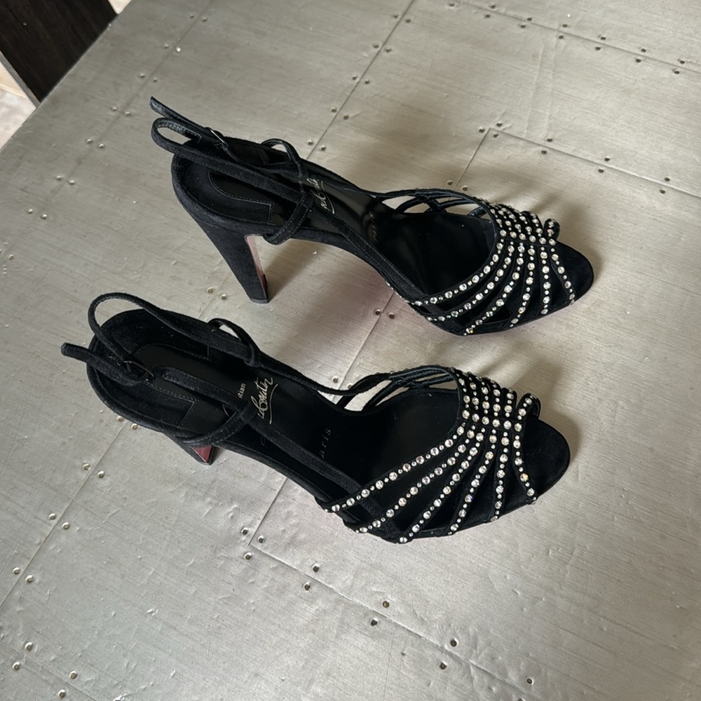 Christian Louboutin vegastrassima black suede rhinestone pump 100mm sz 41 - Picture 3 of 12